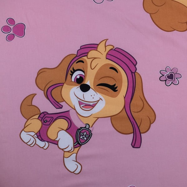 Rozā vienguļamais kokvilnas bērnu palags ar gumiju 90x200 cm Paw Patrol – Jerry Fabrics-image-2