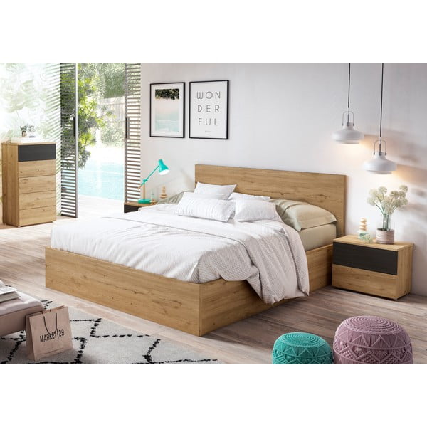 Melna augsta kumode ar ozolkoka imitāciju 62x111 cm Care – Marckeric-image-3