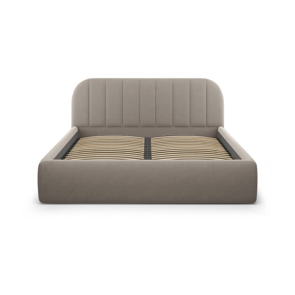 Gaiši brūna polsterēta divvietīga gulta ar veļas kasti ar redelēm 160x200 cm Juno – Windsor & Co Sofas-image-3