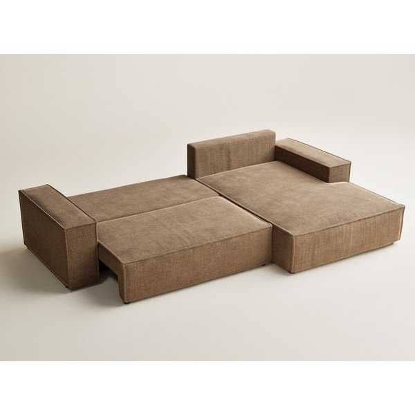 Gaiši brūns salokāms stūra dīvāns no šenila auduma ar uzglabāšanas vietu (ar labo stūri/ar zvilni) Maze – Maison de Rêve-image-4