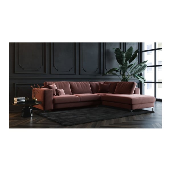 Tumši rozā samta stūra izvelkamais dīvāns Devichy Rothe, labais stūris-image-3