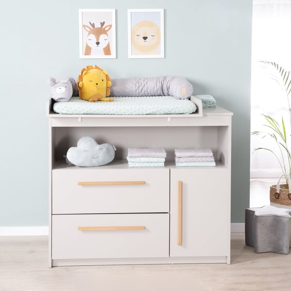 Gaiši pelēka bērnu kumode ar pārtinamo galdiņu 107x98x75 cm Lea – Roba-image-2