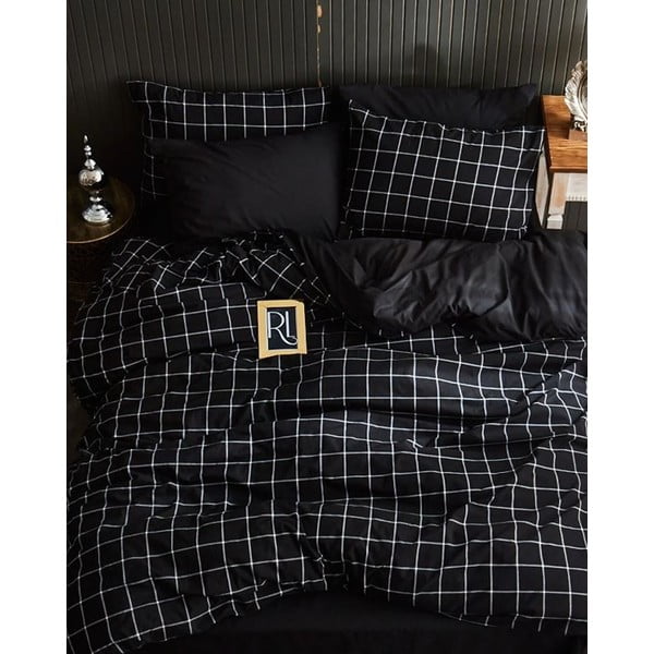 Melna divguļamā gultas veļa ar palagu 200x220 cm Geometric – Mila Home-image-1