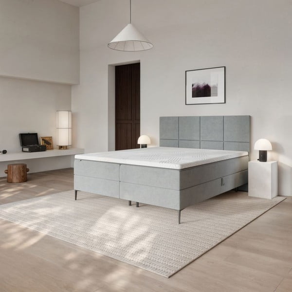 Pelēka atsperu gulta ar veļas kasti 180x200 cm Bufo – MESONICA-image-1