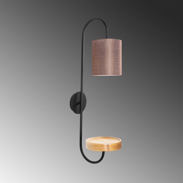 Melna metāla sienas lampa ar tumši brūnu abažūru Opviq apgaismojums Marylena-image-1