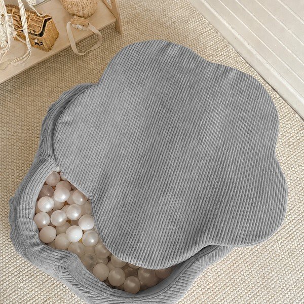 Pelēks velveta bumbu baseins ø 90 cm augstums 30 cm – Meowbaby-image-1