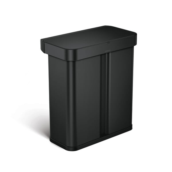 Matēti melna atkritumu šķirošanas/bezkontakta tērauda atkritumu tvertne 58 l – simplehuman