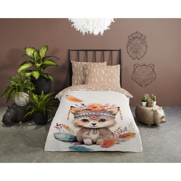 Brūna/bēša vienguļamā kokvilnas bērnu gultas veļa 140x200 cm Hay – Good Morning-image-1