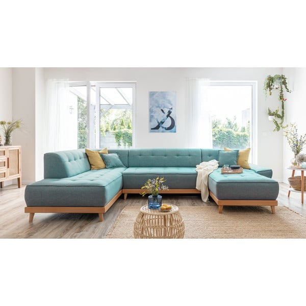 Tirkīzzils salokāms stūra dīvāns (ar kreiso stūri/U veida) Dazzling Daisy – Miuform-image-3