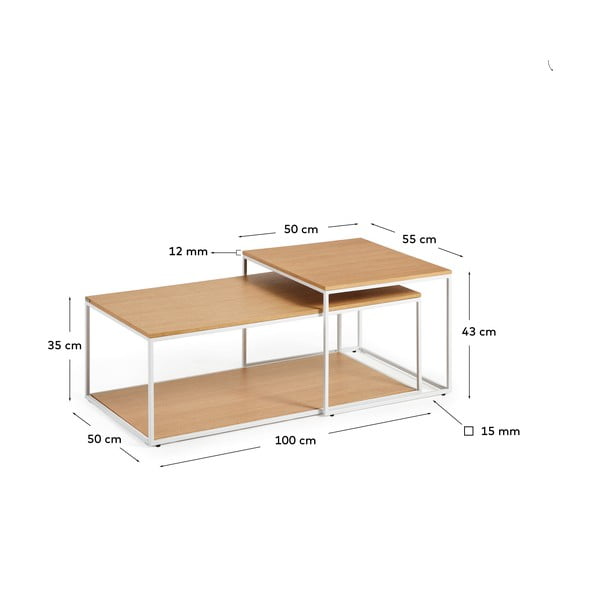 Gaiša dabīga toņa žurnālgaldiņi (2 gab.) ar ozolkoka imitācijas galda virsmu 50x100 cm Yoana – Kave Home-image-3