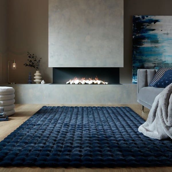 Tumši zila sintētiska kažokāda 160x230 cm Waffle Faux Fur – Flair Rugs-image-1