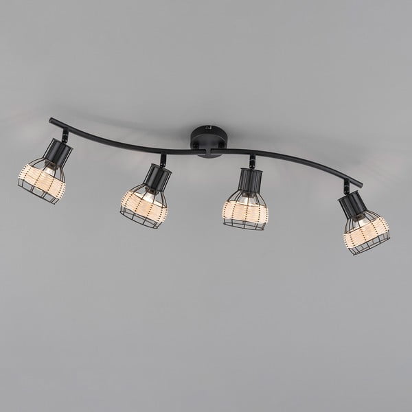 Melna griestu lampa ar metāla/rotangpalmas abažūru 10,5x70 cm Straw – Fischer & Honsel-image-2