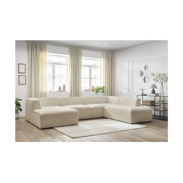 Bēšs modulārais stūra dīvāns no buklē auduma (ar labo stūri/U veida) Megeve – Bobochic Paris-image-3