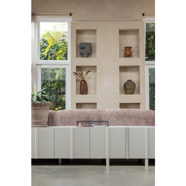 Gaiši pelēks priedes masīvkoka TV galdiņš 152x53x46 cm Basu – WOOOD-image-1
