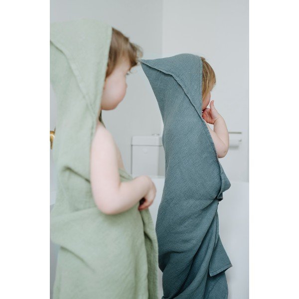 Zils dvielis ar kapuci bērniem Linen Tales Waffle, 100 x 100 cm-image-4