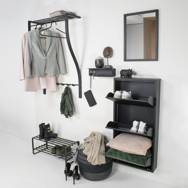 Sudraba krāsas metāla sienas pakaramais ar plauktu 75 cm Carve – Spinder Design-image-1