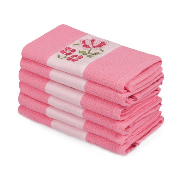 6 rozā krāsas tīrās kokvilnas dvieļu komplekts Simplicity, 45 x 70 cm
