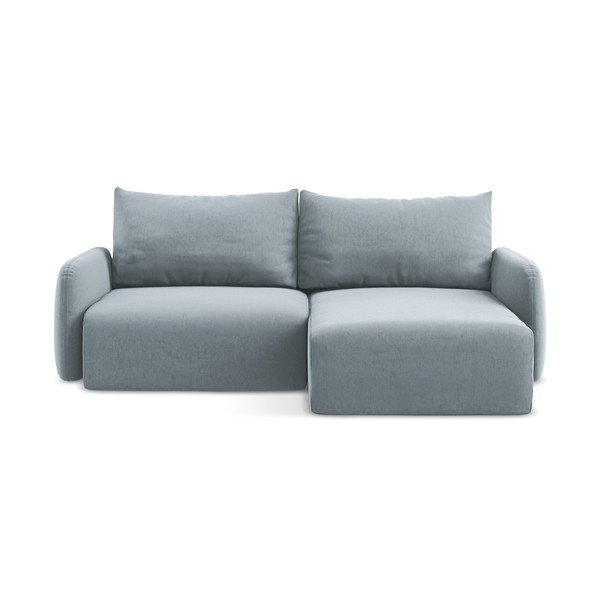 Zils samta salokāms stūra dīvāns ar uzglabāšanas vietu (ar labo stūri/ar zvilni) Kalena – Makamii