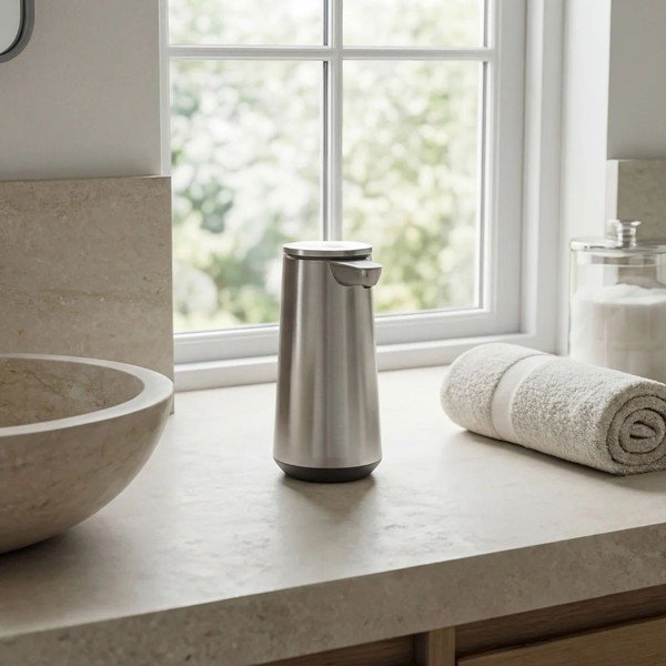 Matētas sudraba krāsas nerūsējošā tērauda automātisks ziepju dozators 296 ml – simplehuman-image-1