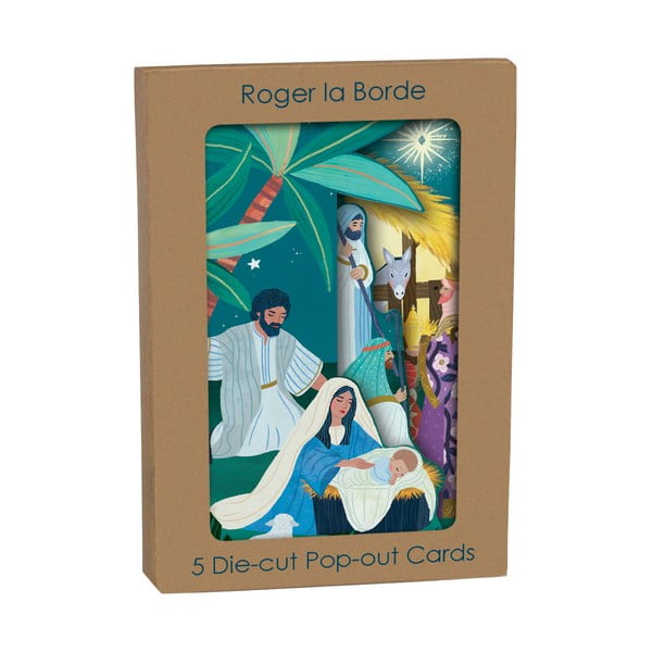 Apsveikumu kartītes (5 gab.) ar Ziemassvētku motīvu Away in the Manger  – Roger la Borde-image-1