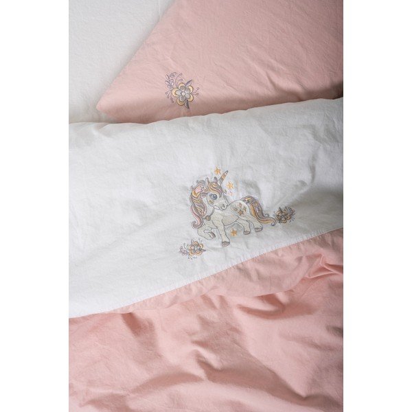 Balta/rozā kokvilnas bērnu gultas veļa ar palagu 100x150 cm Bonic – Mijolnir-image-2