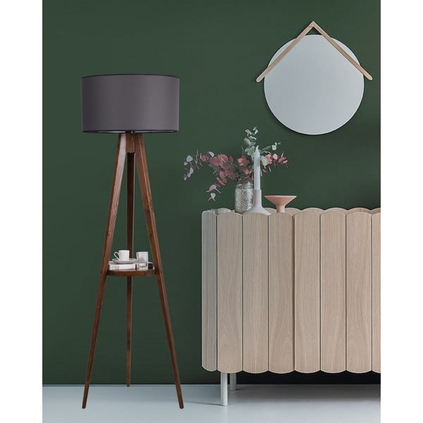 Melna/brūna stāvlampa ar plauktu ar auduma abažūru (augstums 154 cm) Sehbali Tripod – Opviq lights-image-1