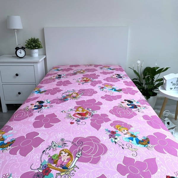 Rozā kokvilnas bērnu palags ar gumiju 90x200 cm The Pincesses "Pink" – Jerry Fabrics-image-2
