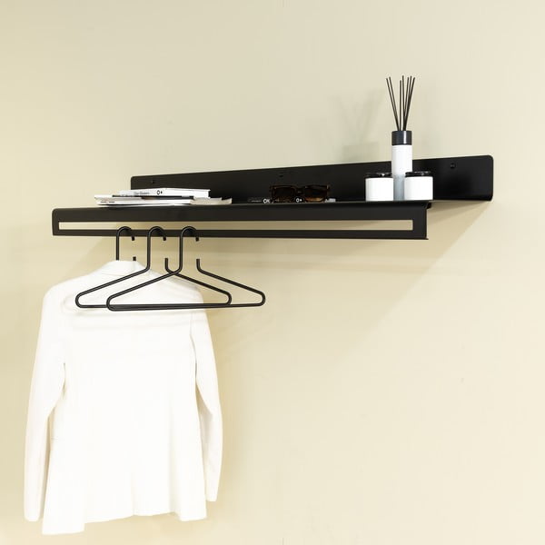 Melns metāla sienas pakaramais ar plauktu 120 cm Sway – Spinder Design-image-1