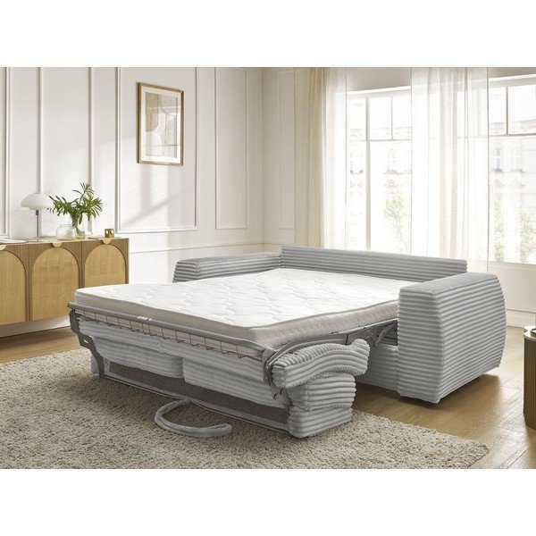 Gaiši pelēks velveta salokāms dīvāns 240 cm Hugo – Bobochic Paris-image-1