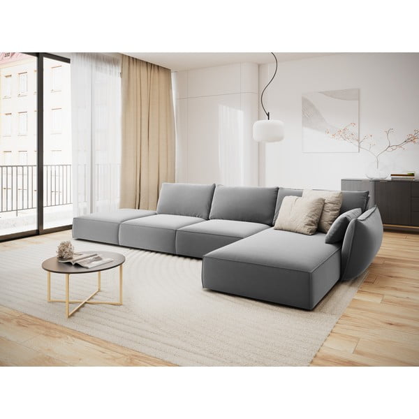 Gaiši pelēks samta stūra dīvāns (ar labo stūri/ar zvilni) Vanda – Mazzini Sofas-image-1