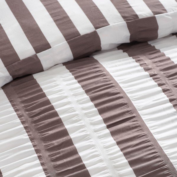 Tumši brūna divguļamā gultas veļa 200x200 cm Seersucker Frill Stripe – Catherine Lansfield-image-3