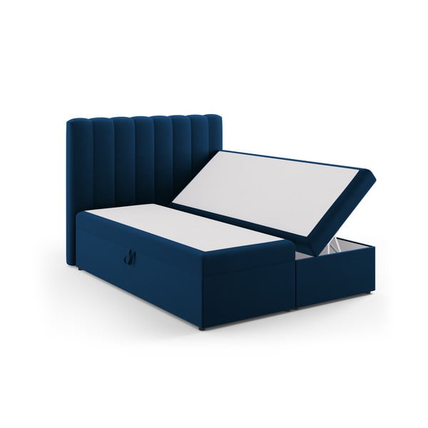 Tumši zila atsperu gulta ar veļas kasti 160x200 cm Gina – Milo Casa-image-2