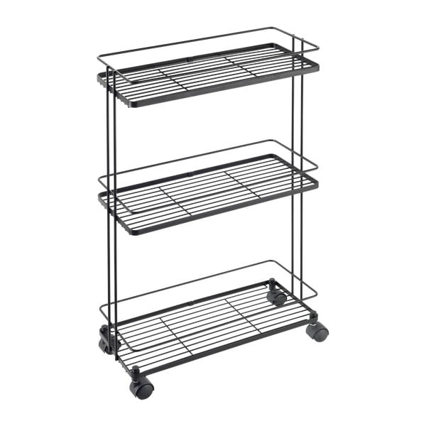 Matēti melns tērauda plaukts uz riteņiem 38x62x16 cm Lava – Metaltex