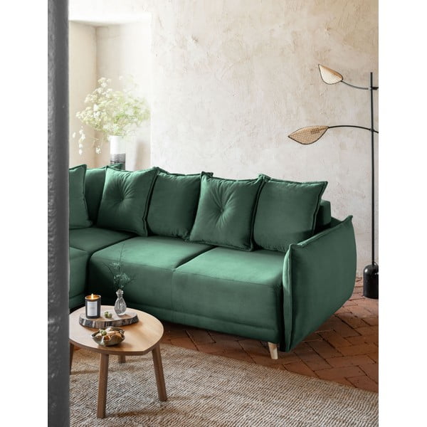 Zaļš velveta salokāms stūra dīvāns (ar kreiso stūri) Lazy Lukka – Miuform-image-4