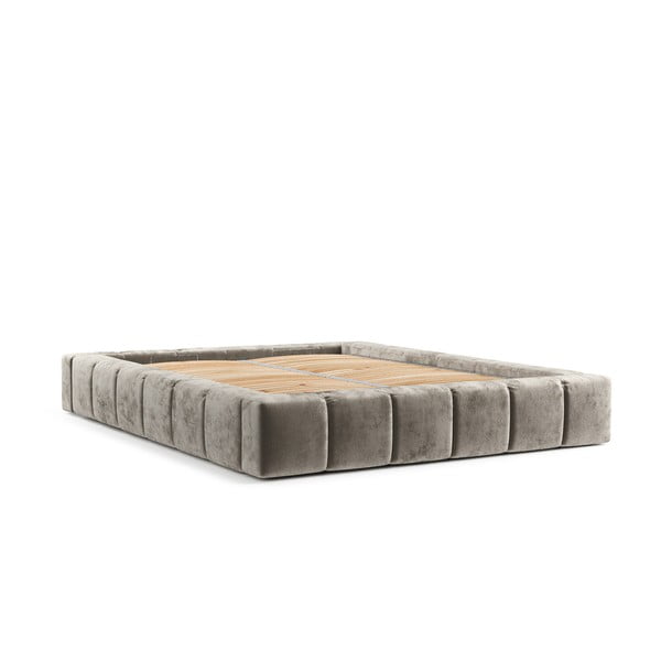 Bēša polsterēta divvietīga gulta ar veļas kasti un redelēm 160x200 cm Aruba L – Maison de Rêve