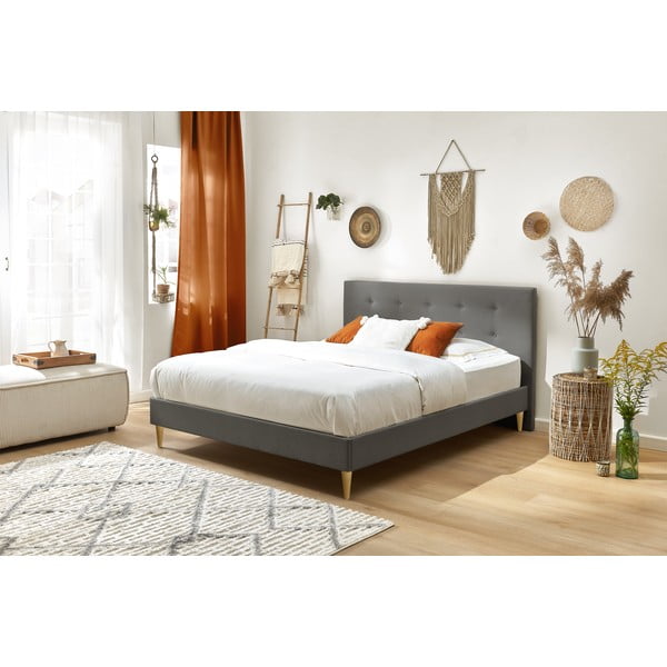 Tumši pelēka divguļamā gulta Bobochic Paris Rory Light, 180 x 200 cm-image-3