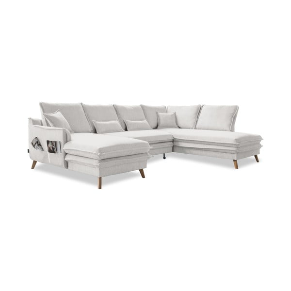 Bēšs salokāms stūra dīvāns (ar labo stūri/U veida) Charming Charlie – Miuform
