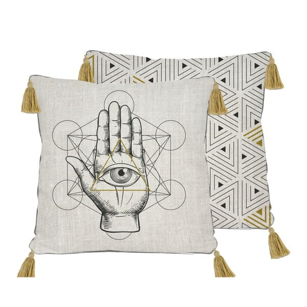 Abpusēja spilvendrāna ar linu Madre Selva Symbolic Hand, 45 x 45 cm-image-2