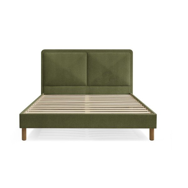 Zaļa polsterēta polsterēta divvietīga gulta ar redelēm 140x190 cm Mara – Bobochic Paris