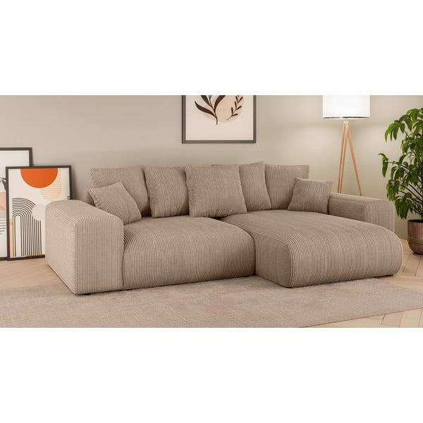 Bēšs velveta salokāms stūra dīvāns ar uzglabāšanas vietu (ar maināmu stūri) Luma – Ropez-image-1