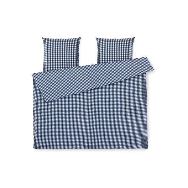 Balta/tumši zila divvietīga/īpaši gara gultas veļa no krepa auduma 200x220 cm Bæk&Bølge – JUNA