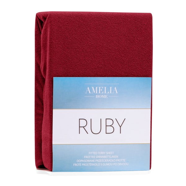 Tumši sarkans elastīgs palags divguļamai gultai AmeliaHome Ruby Siesta, 200/220 x 200 cm-image-1