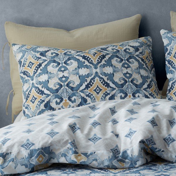 Zila/krēmkrāsas divguļamā gultas veļa 200x200 cm Inara Ikat – Pineapple Elephant-image-3