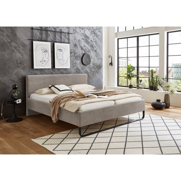 Pelēka/brūna polsterēta divvietīga gulta bez režģa 180x200 cm Swing – Meise Möbel-image-1