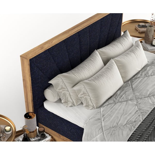 Tumši zila/dabīga toņa atsperu gulta ar veļas kasti 140x200 cm Asahi – Maison de Rêve-image-1