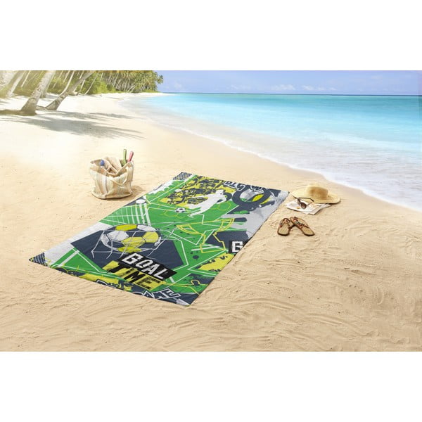 Zaļš bērnu samta pludmales dvielis 75x150 cm Goaltime – Good Morning-image-1