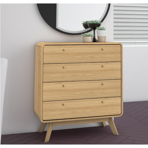 Dabīga toņa augsta kumode ar ozolkoka imitāciju 80x88 cm Cassie – Støraa-image-1