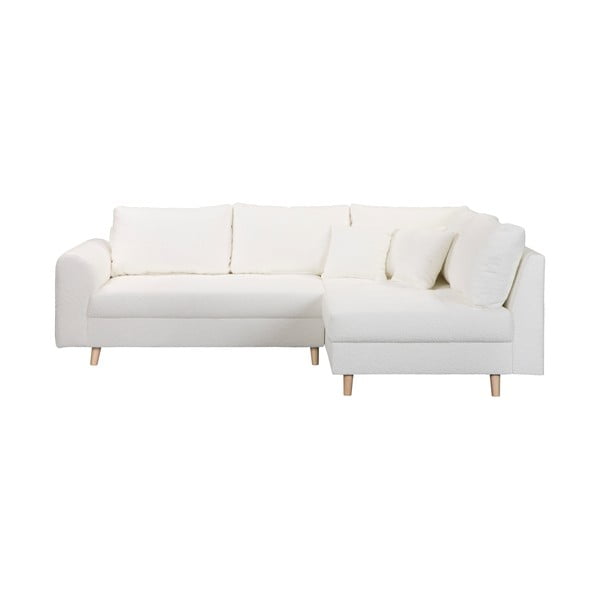 Balts stūra dīvāns no buklē auduma (ar labo stūri) Ariella – Ropez