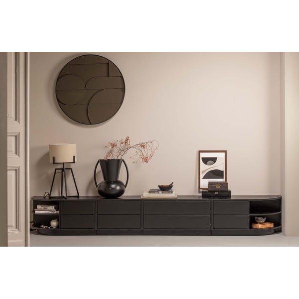 Melns priedes masīvkoka modulārais TV galdiņš 228x40 cm Finca – WOOOD-image-4