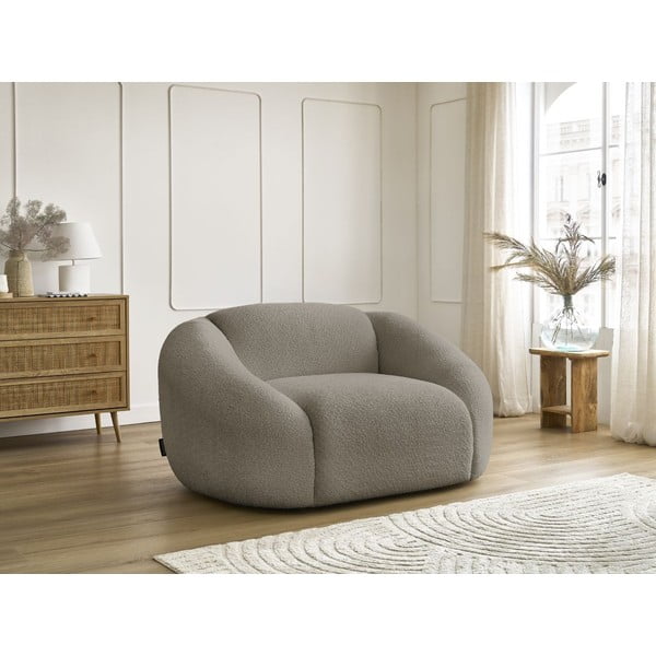 Pelēks/brūns atpūtas krēsls no buklē auduma Tina – Bobochic Paris-image-4